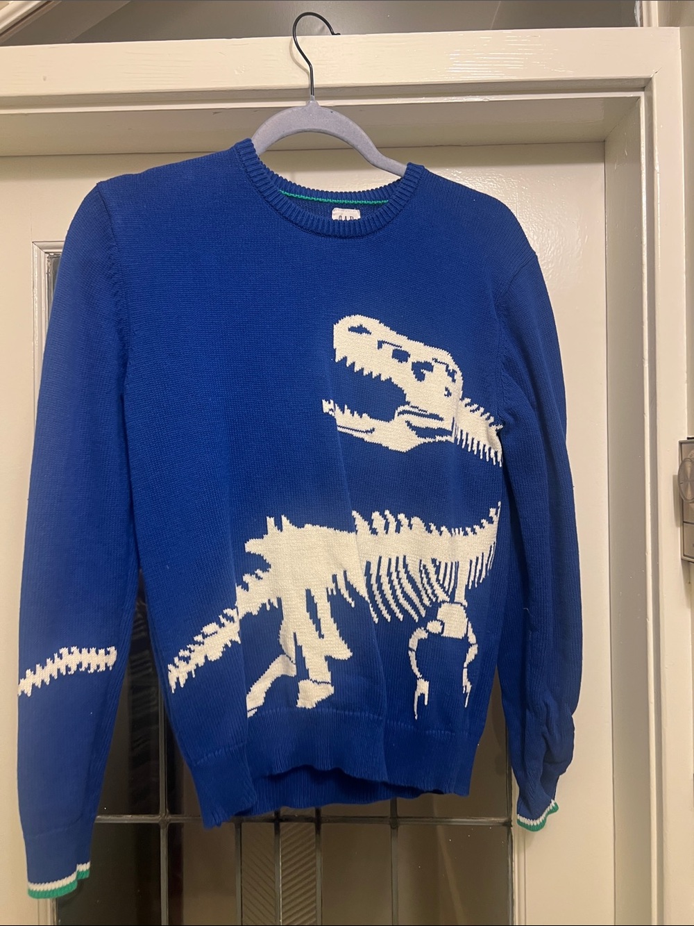 Blue Dinosaur Skeleton Crewneck Sweater - Men